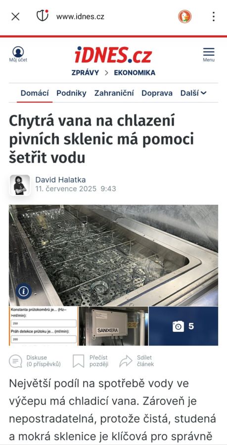 Píše o nás iDNES.cz: chytrou vanu na pivní sklenice řídí Ozur Control – fotka 2